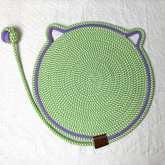 Green Cat Scratching Mat with Attached Toy Ball